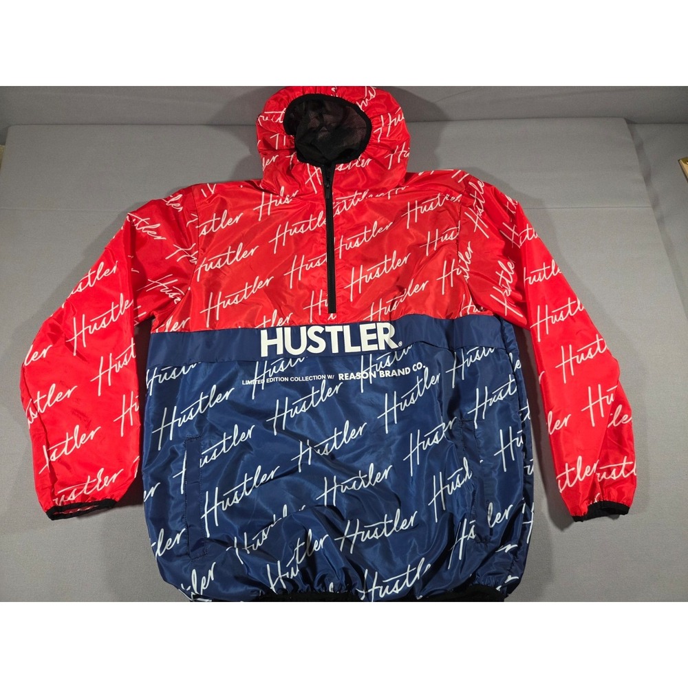 Reason Jacket Mens Extra Large Red Blue Hustler Edition AOP Windbreaker Hooded